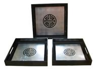 set of 3 square trays with chinese letter
