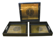 set of 3 square trays with chinese letter