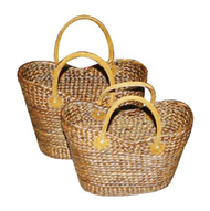 Vietnam Water hyacinth bag with leatherete handles Set 2