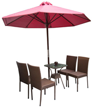 set of PE rattan coffee table with 4  chairs and 1 umbrella.